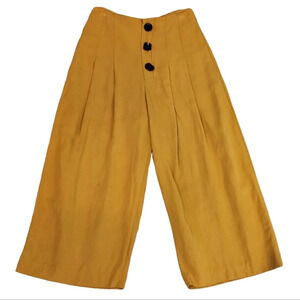 Zara Mustard Wide Leg Pants with Black Buttons